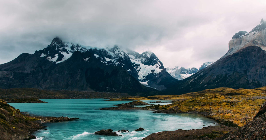 Backpacker trail through Torres del Paine in Chilean Patagonia, South America
