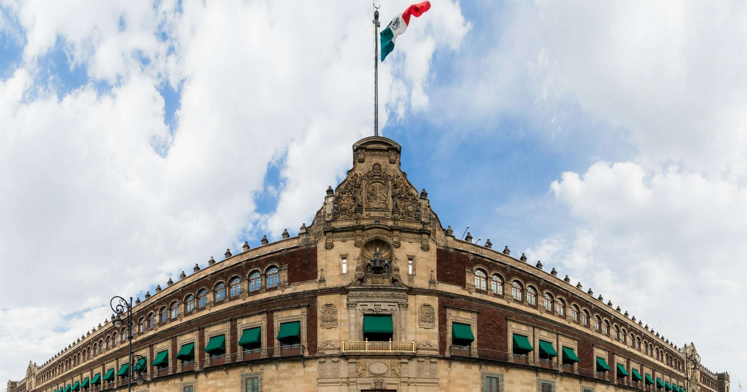 Mexican flag flying over the National Palace in the Zocalo, Mexico City