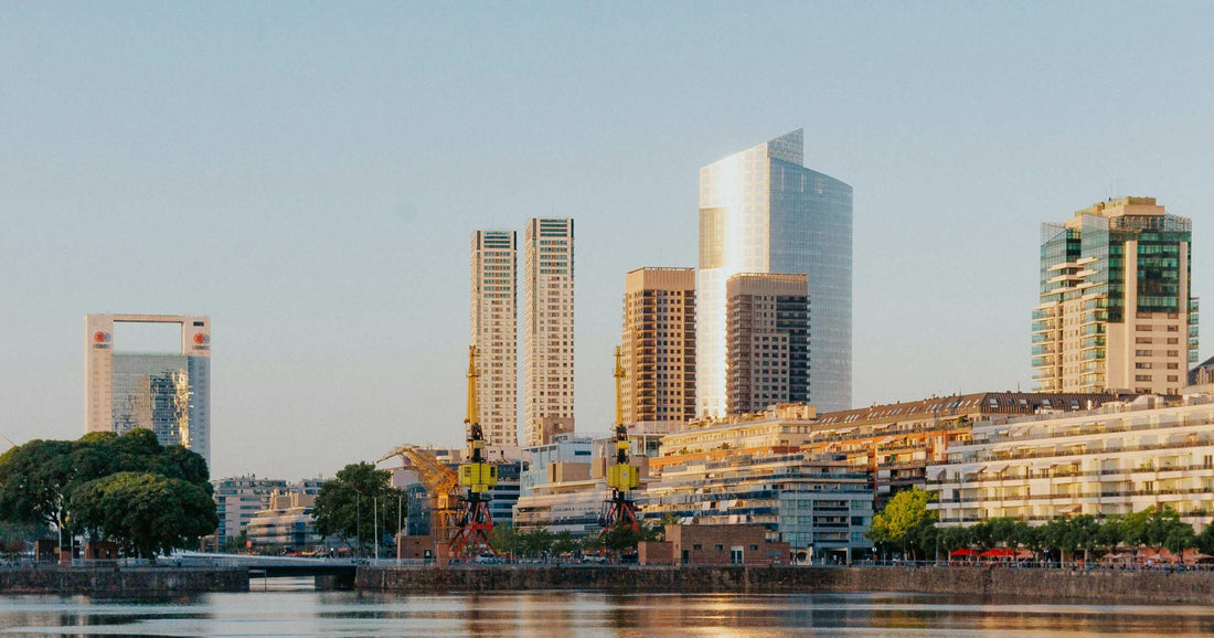 Buenos Aires Puerto Madero waterfront and skyline at golden hour, the starting point for Argentina and Uruguay travel