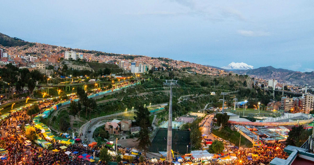 Football fans gathering in La Paz Bolivia public square to watch World Cup 2026