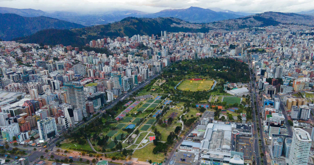 Aerial view of Quito, Ecuador, with the Andes mountains in the background