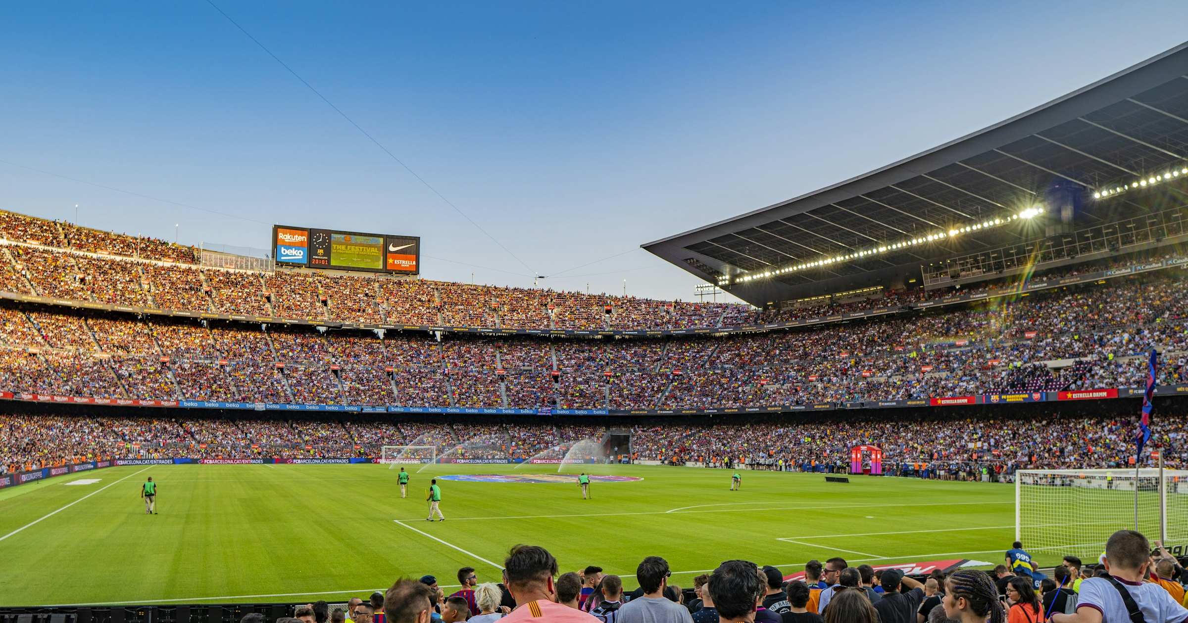 Packed football stadium with fans filling all tiers during a World Cup 2026 host city match