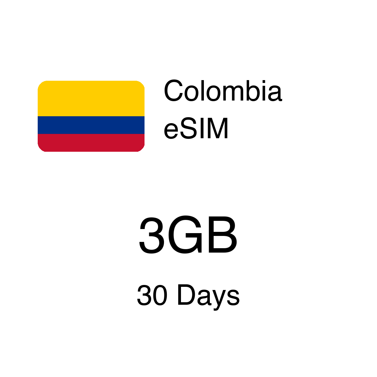 Colombia eSIM 3GB 30 Days - Instant Activation Travel Data