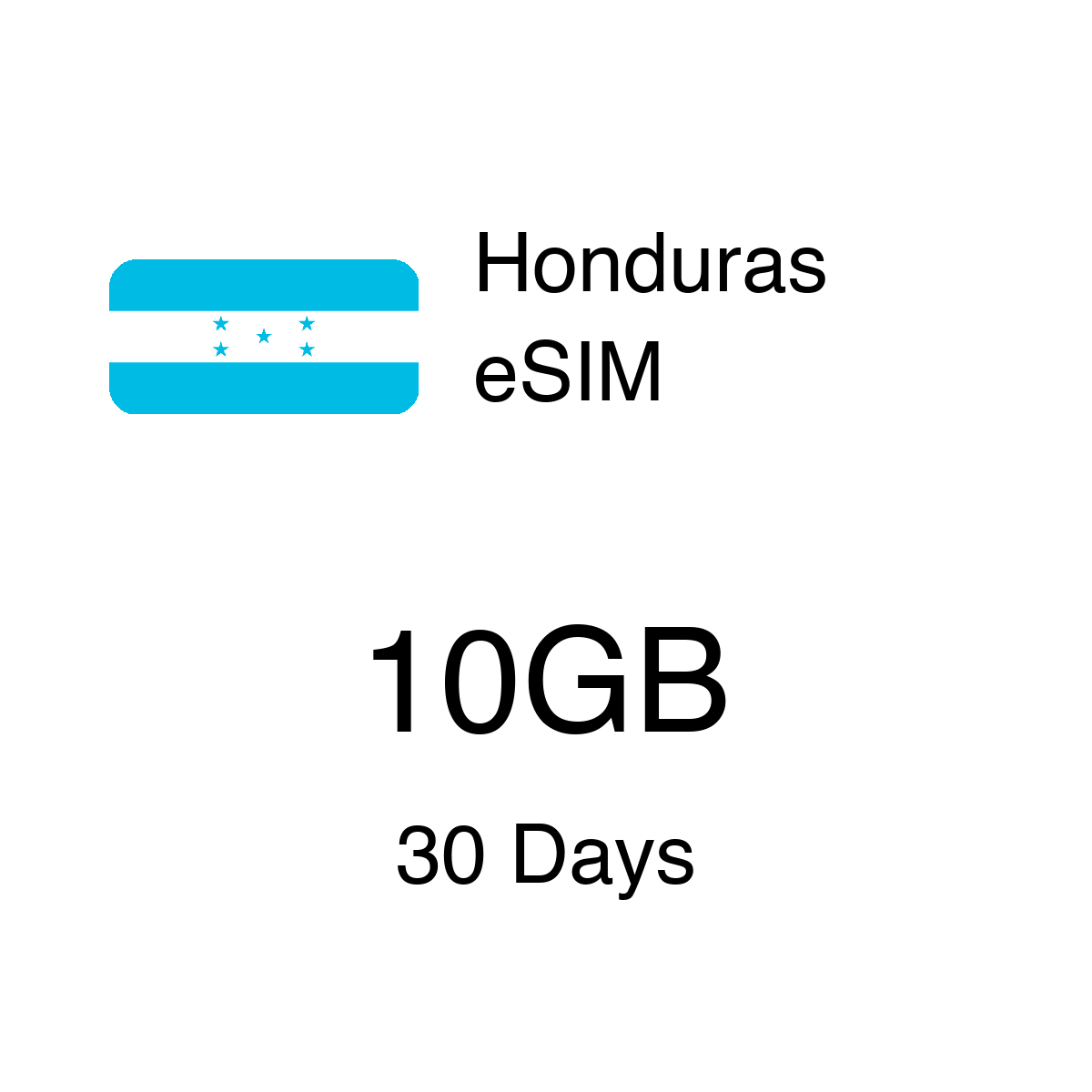 Honduras eSIM 10GB 30 Days - Instant Activation Travel Data