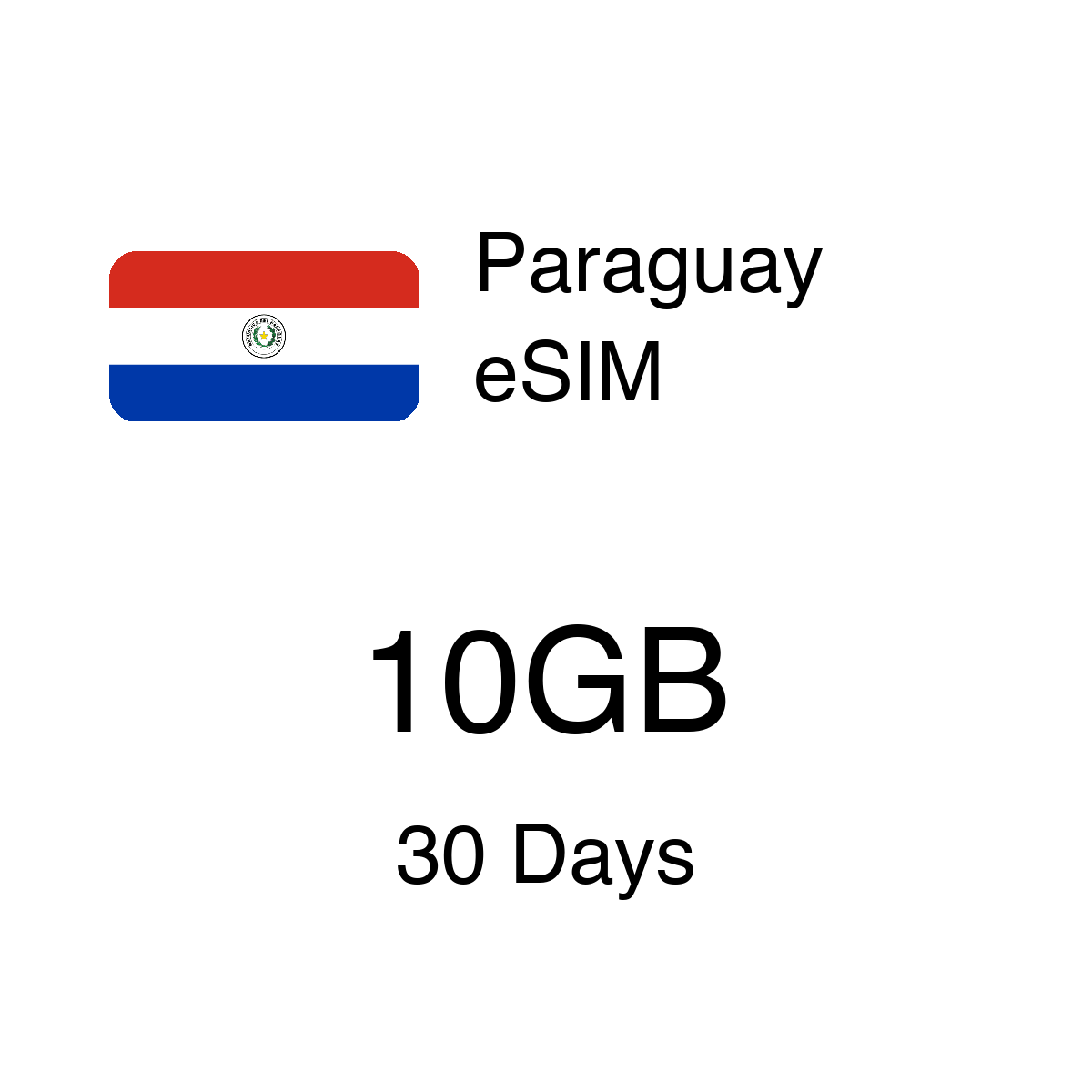 Paraguay eSIM 10GB 30 Days - Instant Activation Travel Data