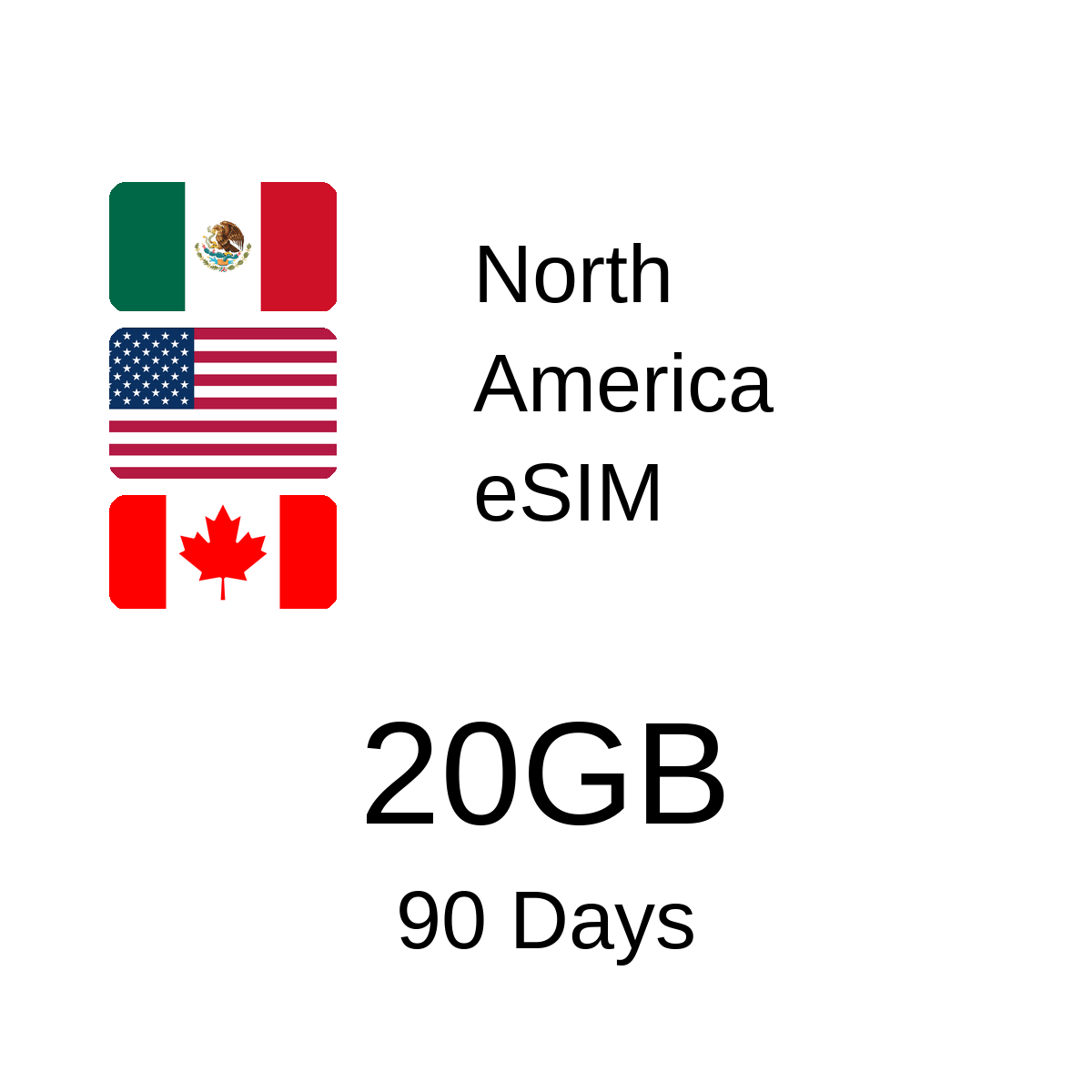 North America eSIM 20GB 90 Days for USA, Mexico and Canada